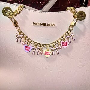 CONVERSATION HEARTS AND BOWS PURSE CHARM CHAIN